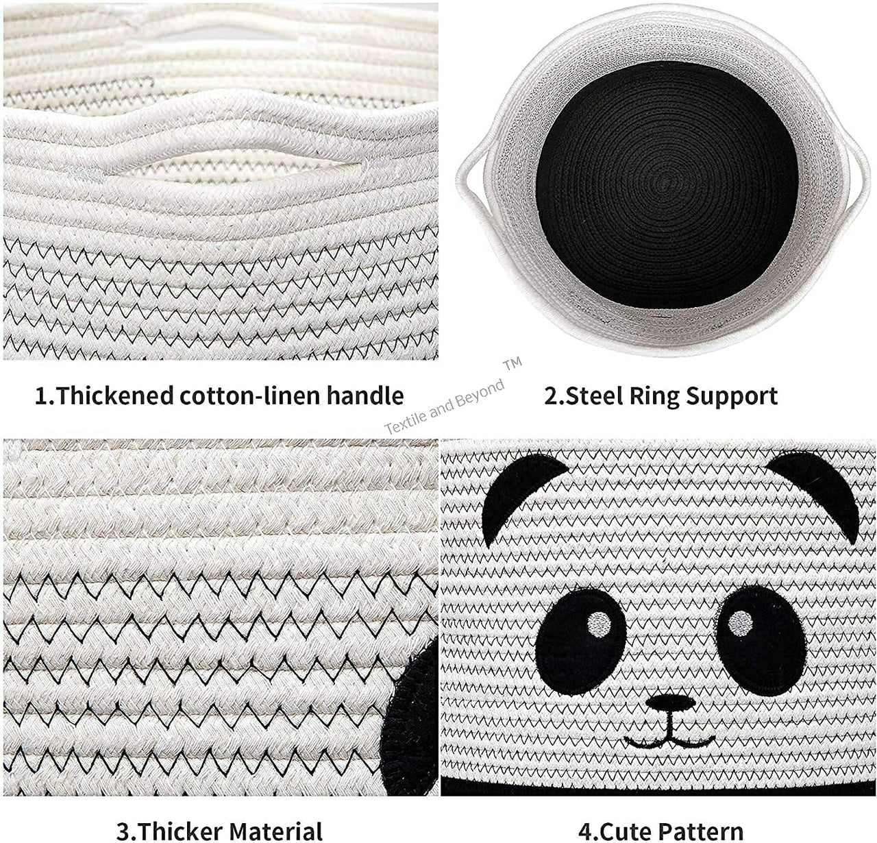 Foldable boho cotton Panda organizer basket