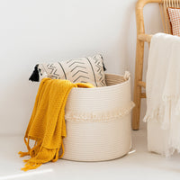 Thumbnail for Large Woven Storage Baskets, Cute Tassel Nursery Decor, Off-White