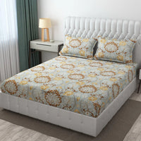 Thumbnail for Beautiful Yellow Floral Elastic Fitted Double bed  Bedsheet with 2 Pillow Covers