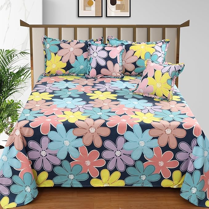 3D- Flower Cotton Feel Floral Bedsheet with 2 Pillow Cover