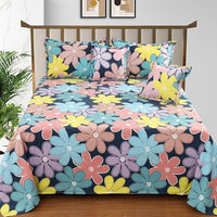 Thumbnail for 3D- Flower Cotton Feel Floral Bedsheet with 2 Pillow Cover