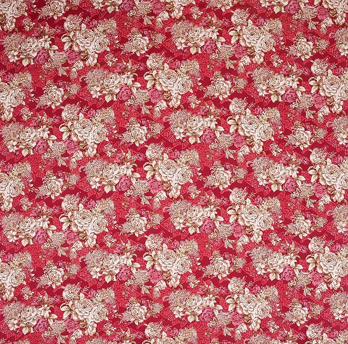 Red & Beige Floral King Size Double Bed Bedsheet with 2 Pillow Covers