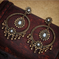 Thumbnail for Antique Gold Plated Ethnic Earring with Pearl and Ghungroos- AER 308