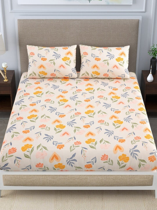 Queen Size Yellow Tulip Double Bed Elastic Fitted Premium Bedsheet