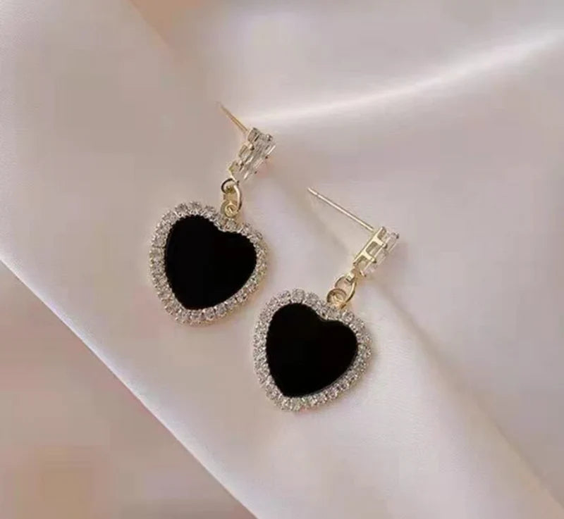 Black Colour Heart Shape Korean Earrings