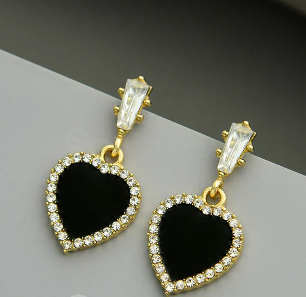 Black Colour Heart Shape Korean Earrings