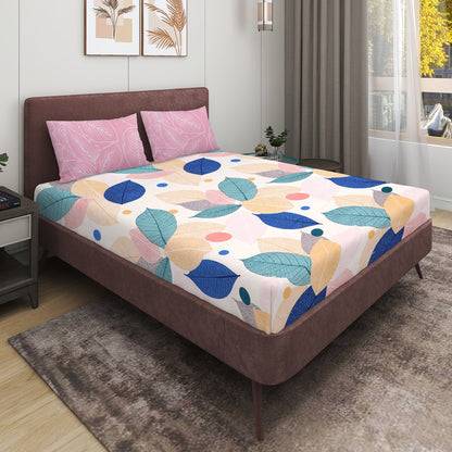 Elastic Fitted King Size Double Bedsheet With 2 Pillow Covers (Pink)