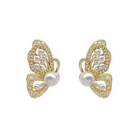 Thumbnail for Gold Plated White Pearl Butterfly Stud Earrings For Women