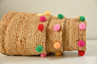 Thumbnail for Handicraft Jute Multicolor Pom Pom Set of 3 Multi-Purpose Basket