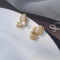 Thumbnail for Gold Plated White Pearl Butterfly Stud Earrings For Women