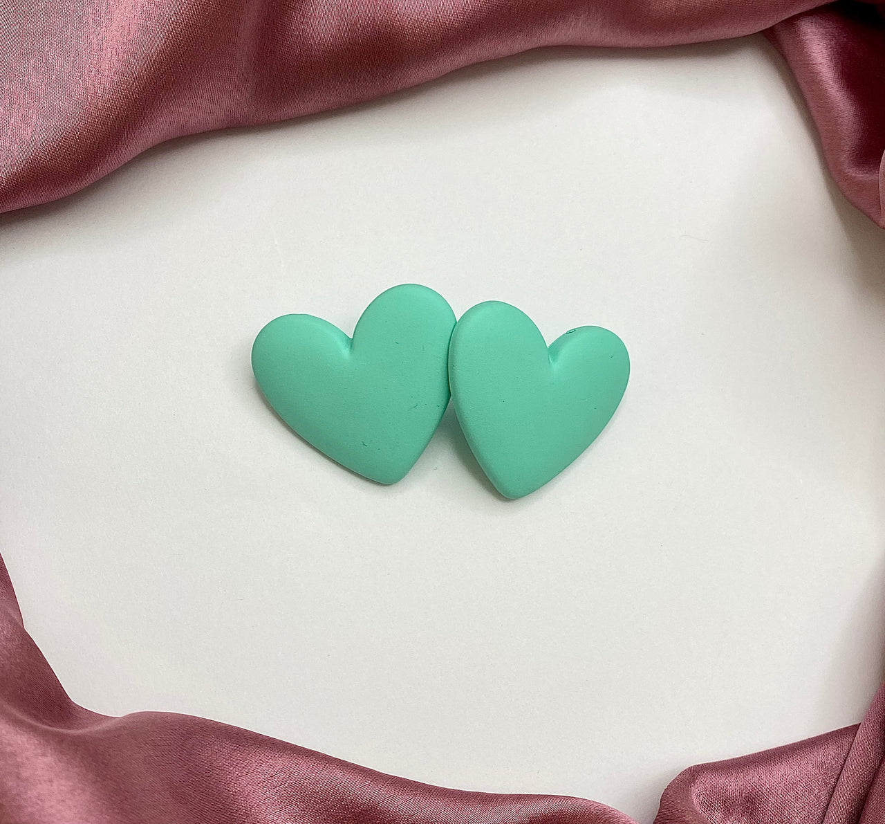 Matte Sea Green Heart Studs