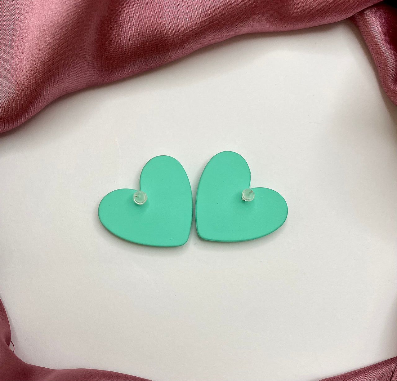 Matte Sea Green Heart Studs