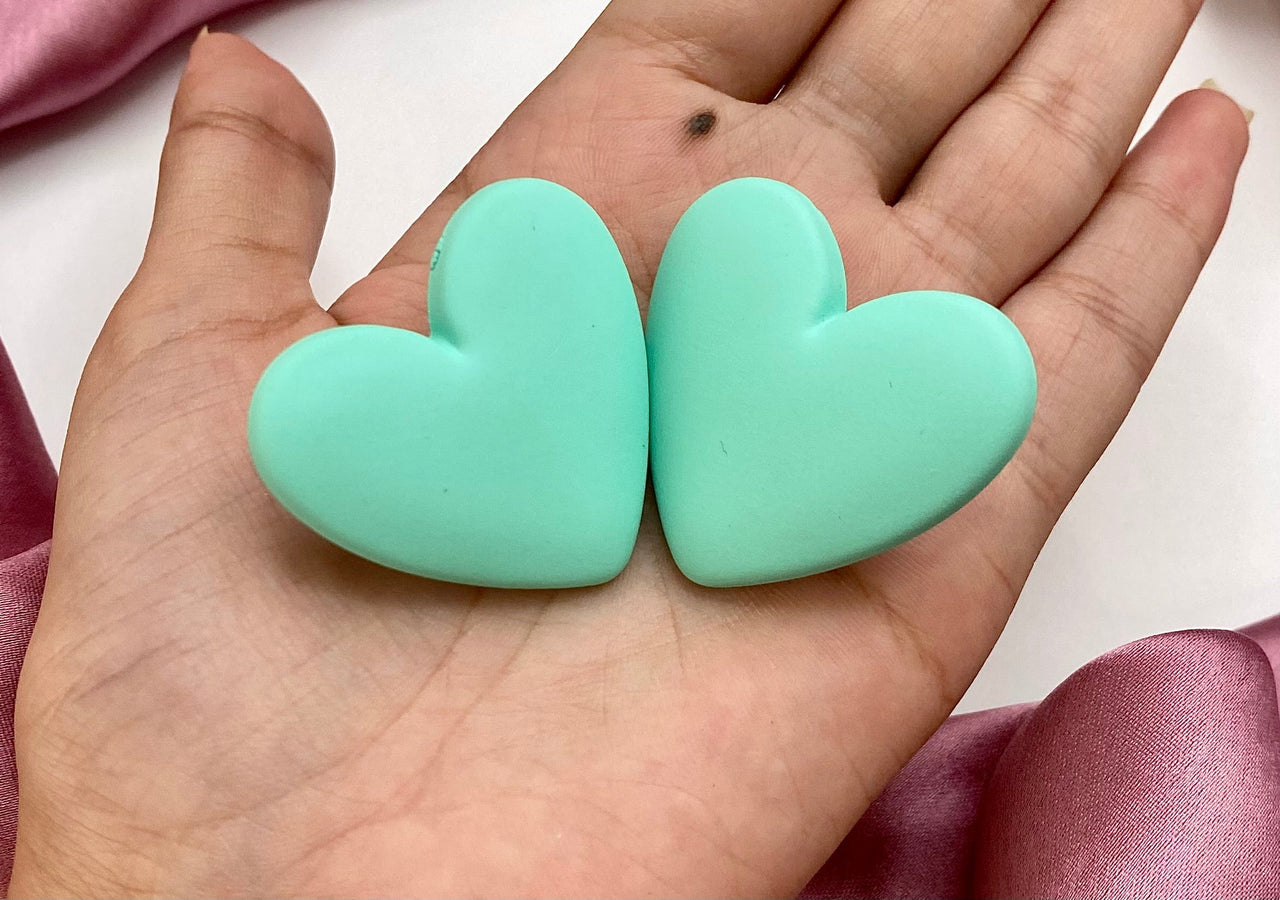 Matte Sea Green Heart Studs