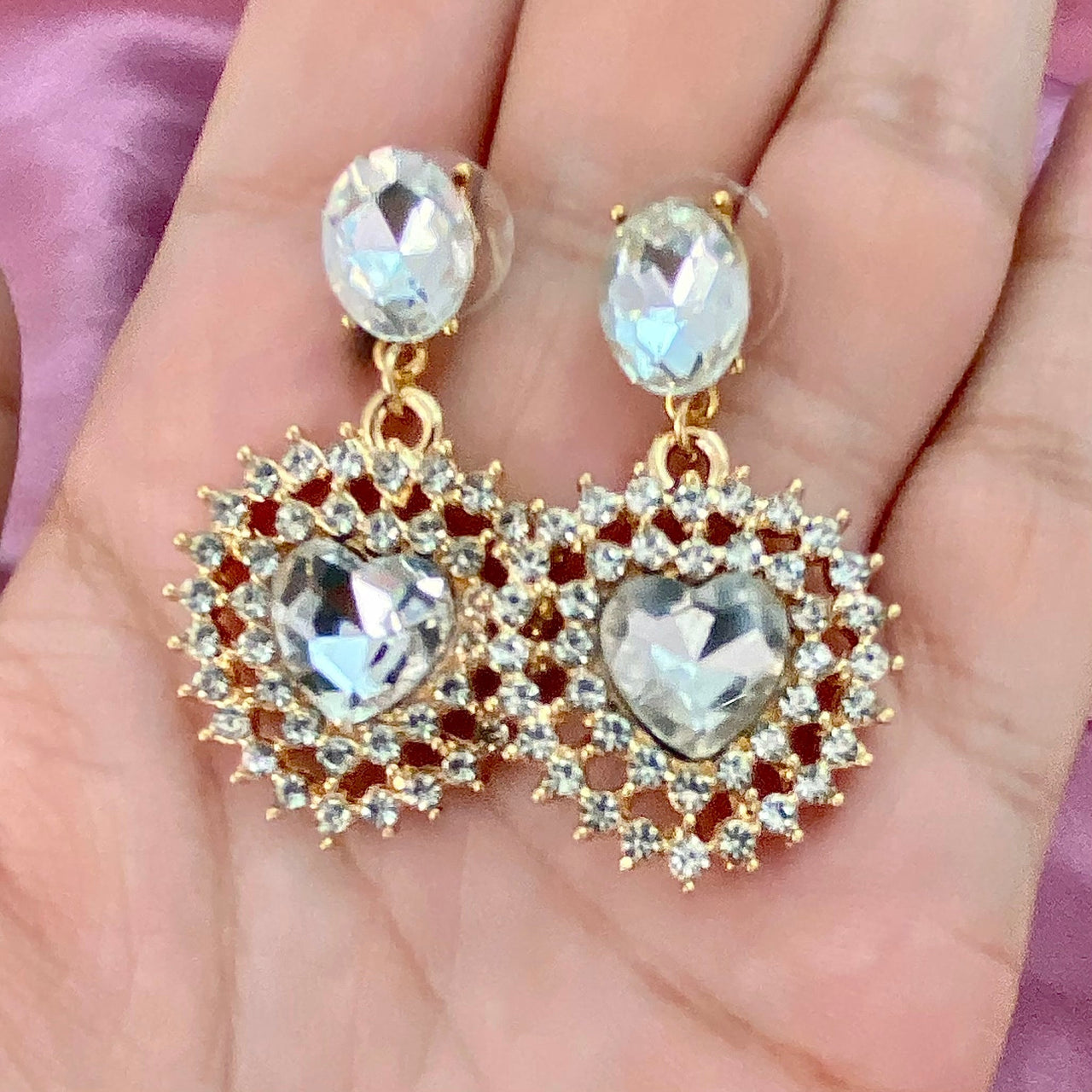 Crystal White Heart Drop Earrings