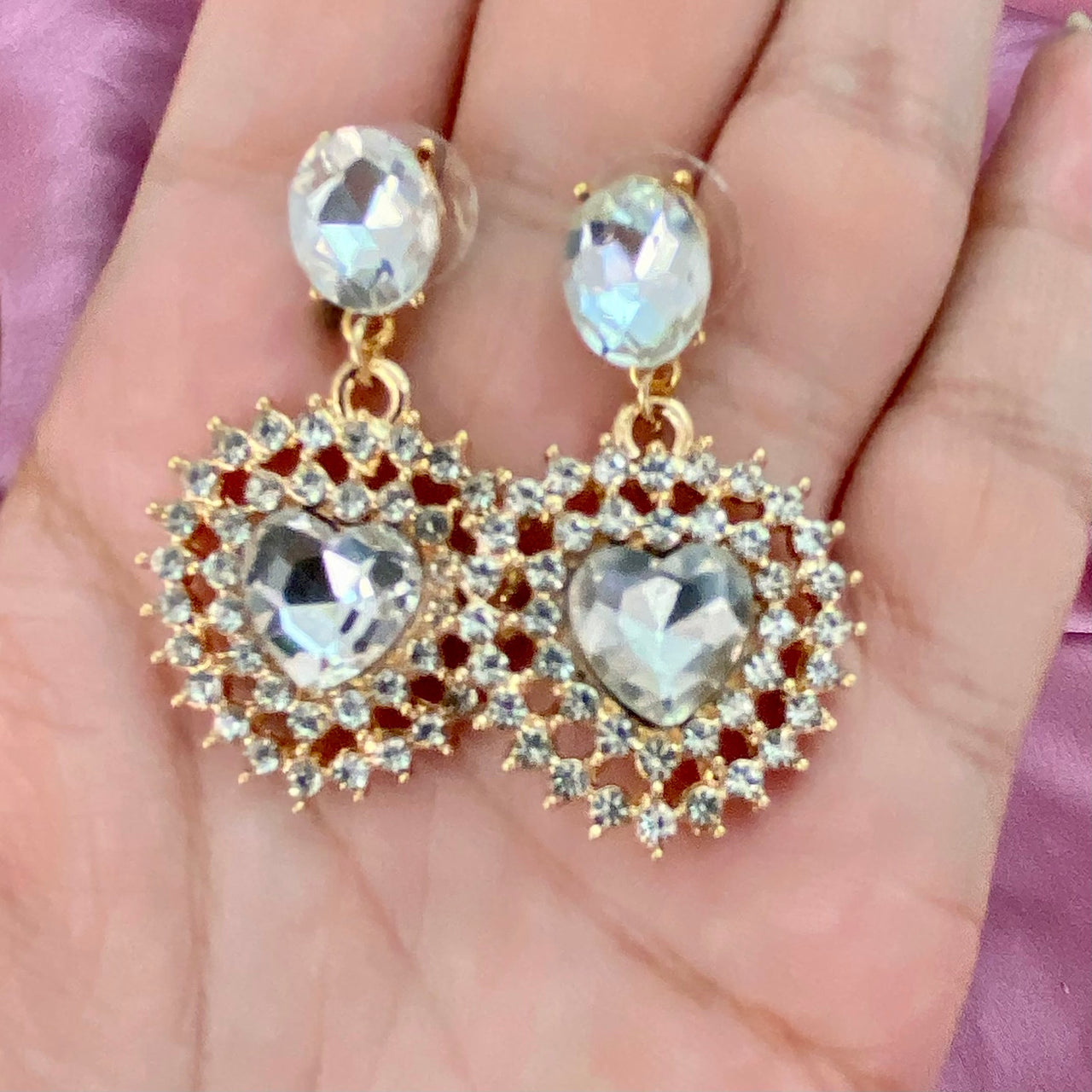 Crystal White Heart Drop Earrings