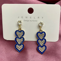 Thumbnail for Blue Triple Heart Korean Earrings