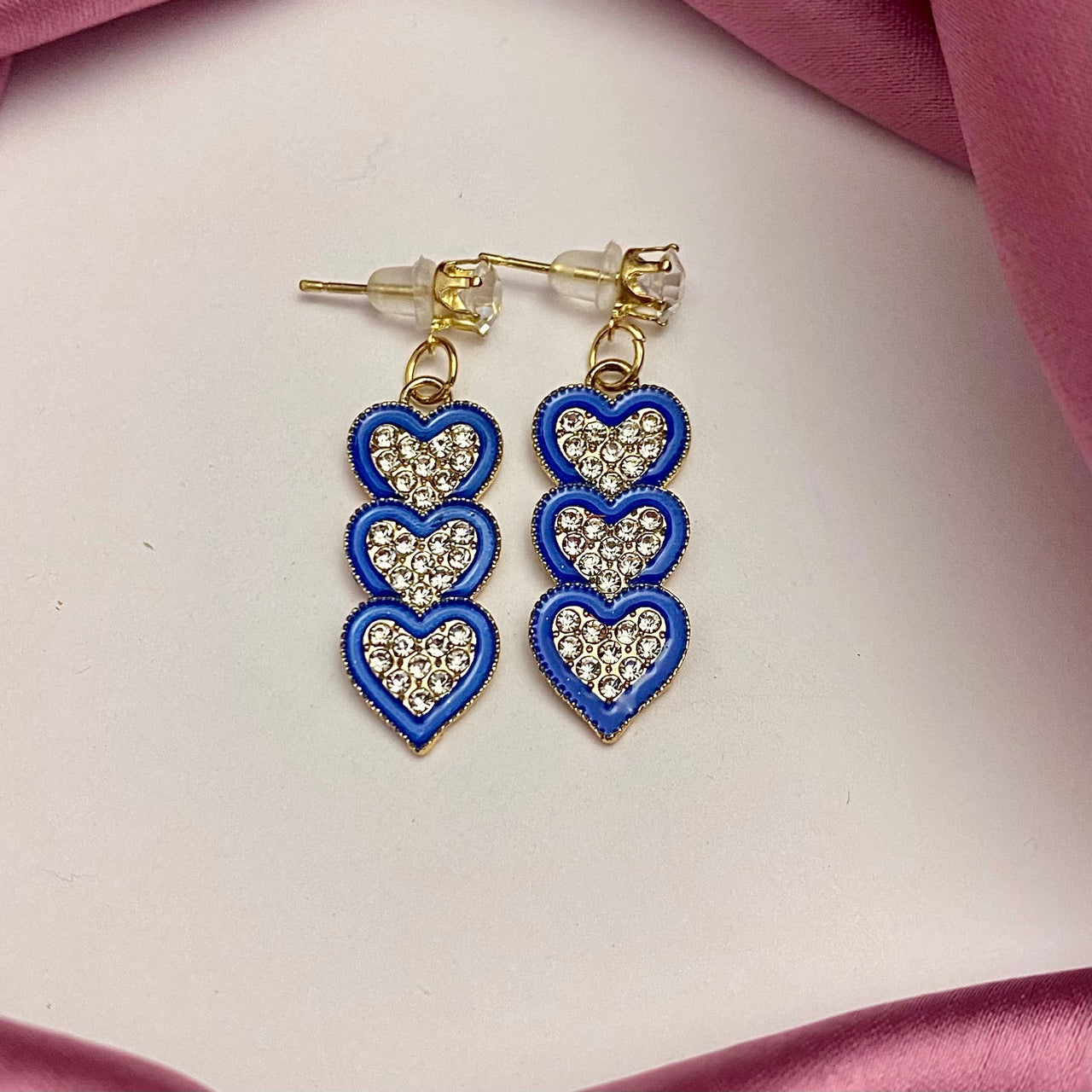 Blue Triple Heart Korean Earrings