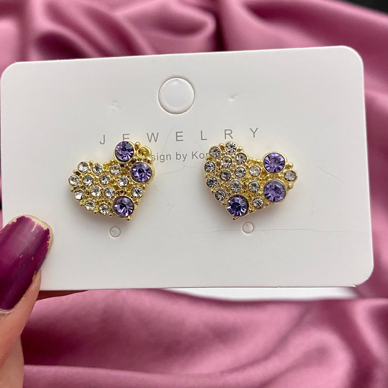 Stone Studded Heart Earrings