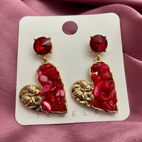 Thumbnail for Red Uncut Stone Heart Shape Korean Earrings