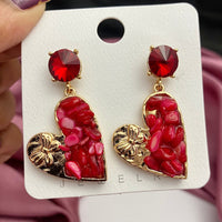 Thumbnail for Red Uncut Stone Heart Shape Korean Earrings