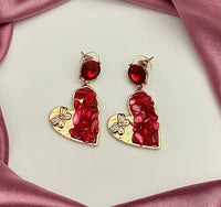 Thumbnail for Red Uncut Stone Heart Shape Korean Earrings