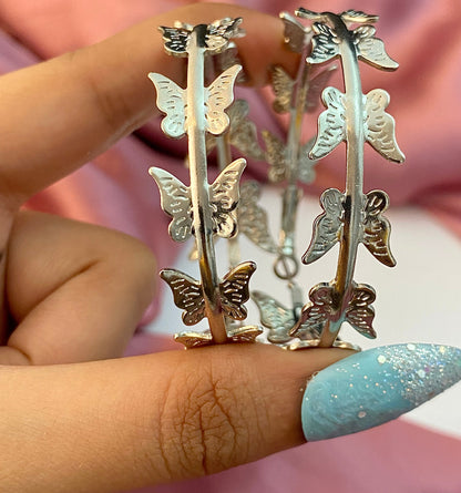 Silver Triple Butterfly Earrings