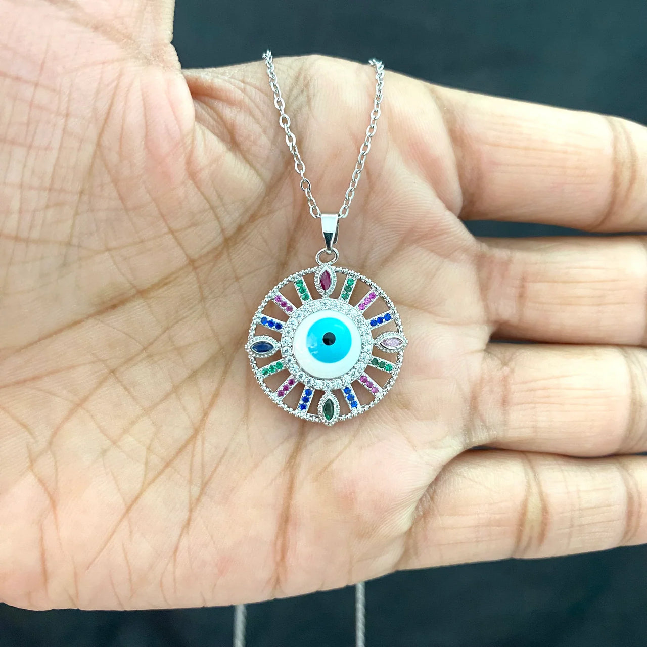 Premium Silver Evil Eye Necklace With Stainless Steel Chain