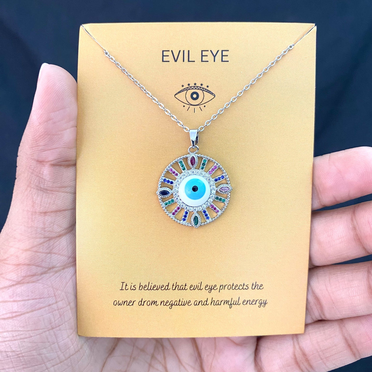 Premium Silver Evil Eye Necklace With Stainless Steel Chain