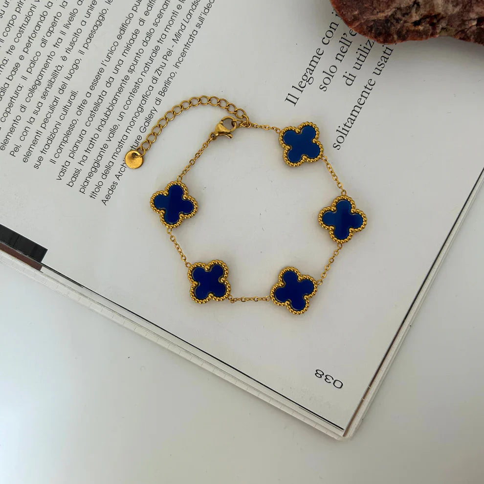 Flower Design Anti Tarnish Clover blue  Bracelet