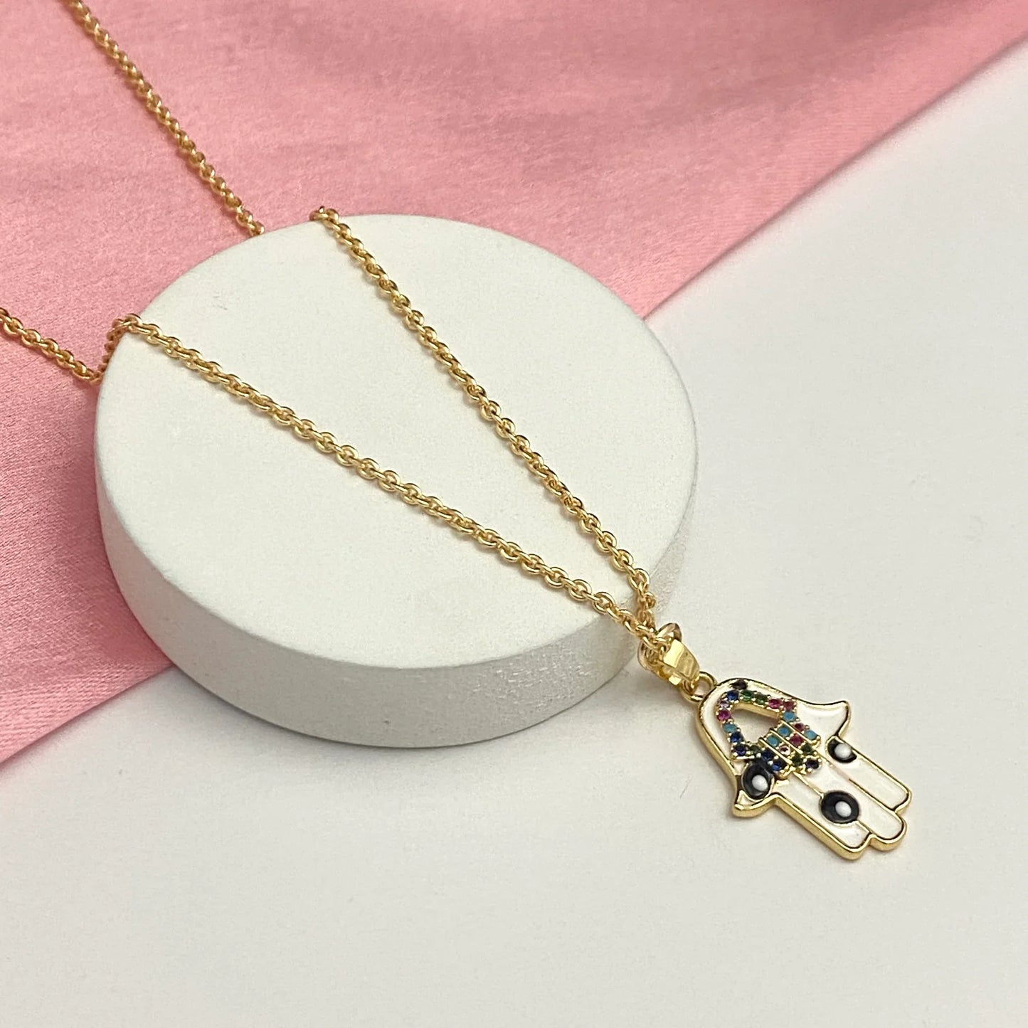 Premium Golden Hamsa Hand Necklace With Stainless Steel Chain