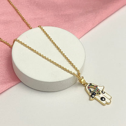 Premium Golden Hamsa Hand Necklace With Stainless Steel Chain