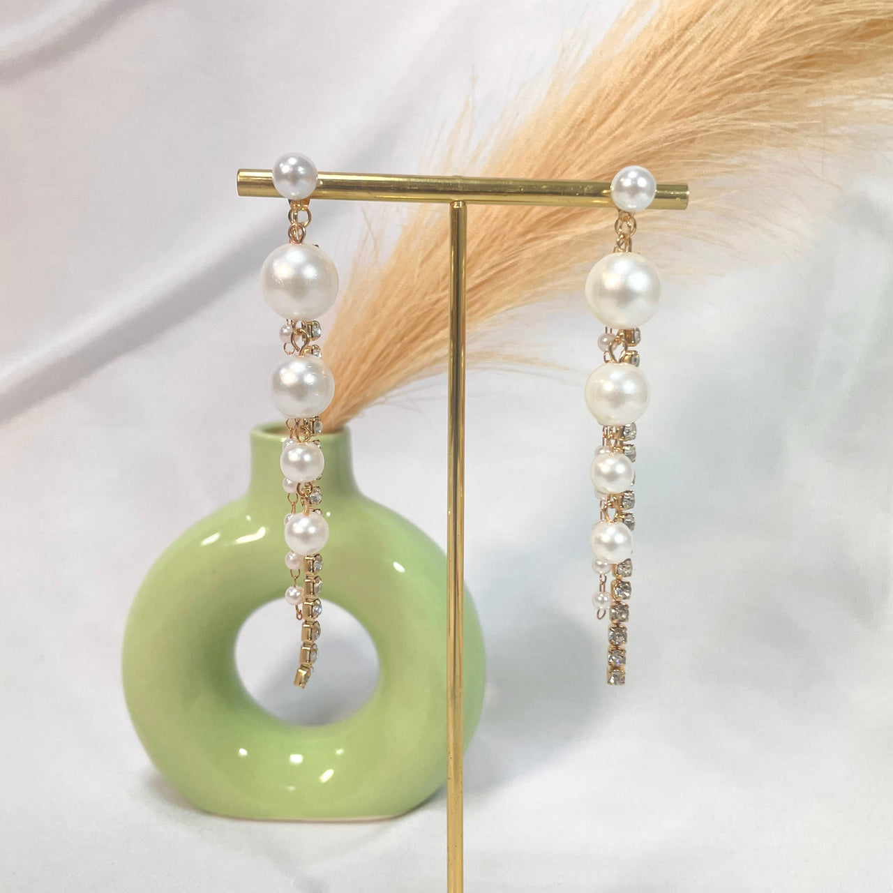 Golden Pearl Drop Hanging Korean Earrings