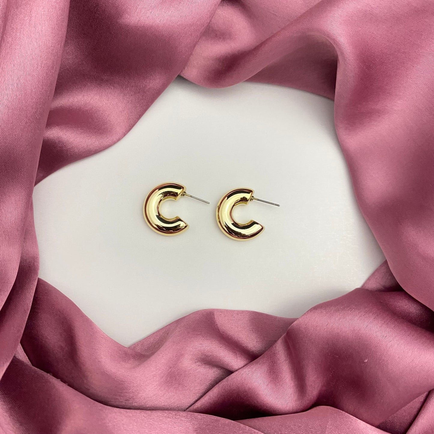 Golden Geometric C Shaped Korean Hoop Earring