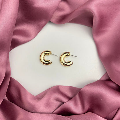 Golden Geometric C Shaped Korean Hoop Earring