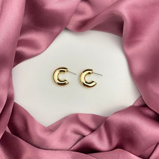 Golden Geometric C Shaped Korean Hoop Earring