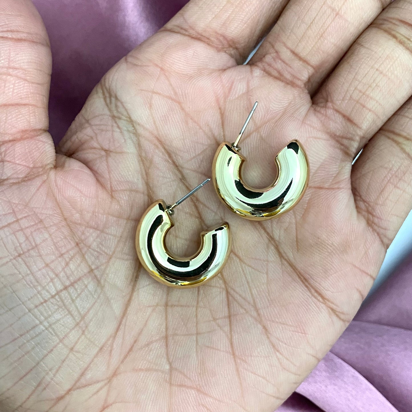 Golden Geometric C Shaped Korean Hoop Earring