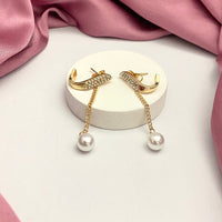 Thumbnail for Stone Studded Pearl Drop Korean Earrings