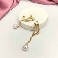 Thumbnail for Stone Studded Pearl Drop Korean Earrings