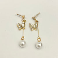 Thumbnail for Golden Butterfly Pearl Drop Korean Earrings