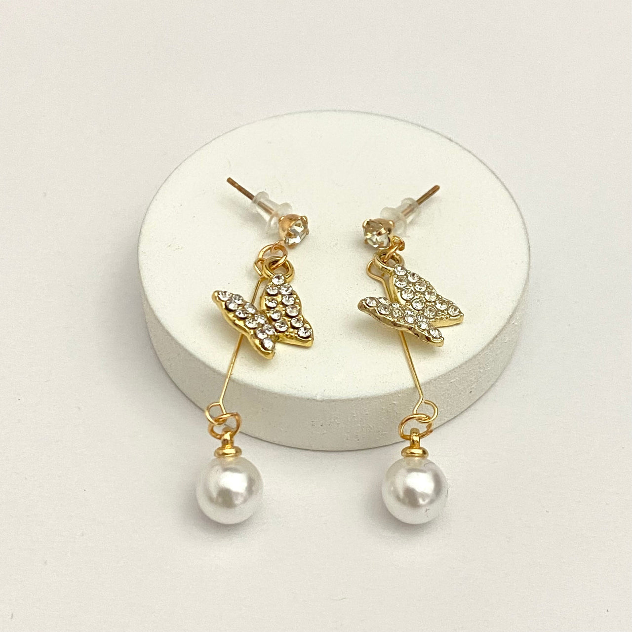 Golden Butterfly Pearl Drop Korean Earrings