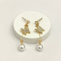 Thumbnail for Golden Butterfly Pearl Drop Korean Earrings