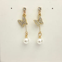 Thumbnail for Golden Butterfly Pearl Drop Korean Earrings