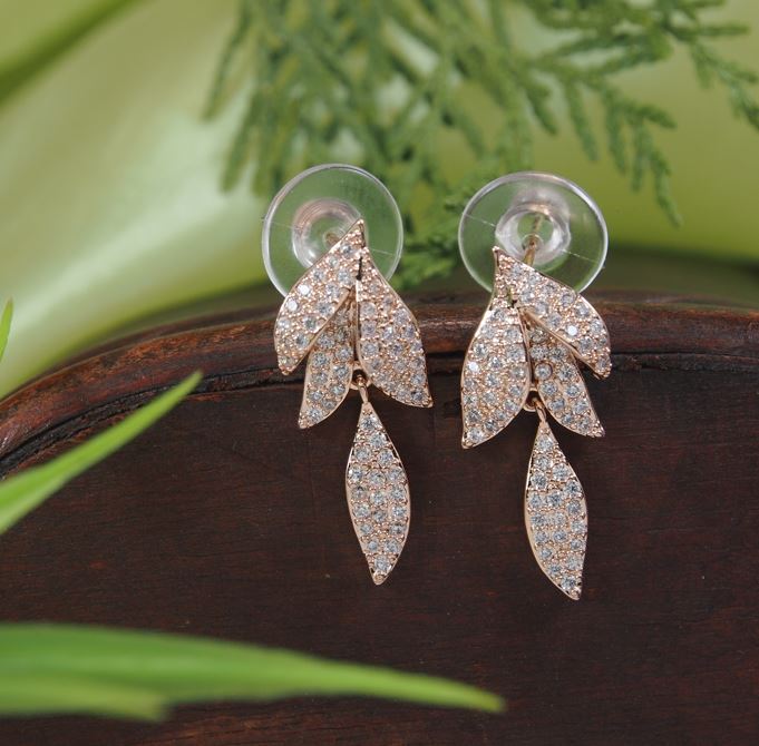 Leaf Design Cubic Zirconia Korean Earring - KRNER 5121