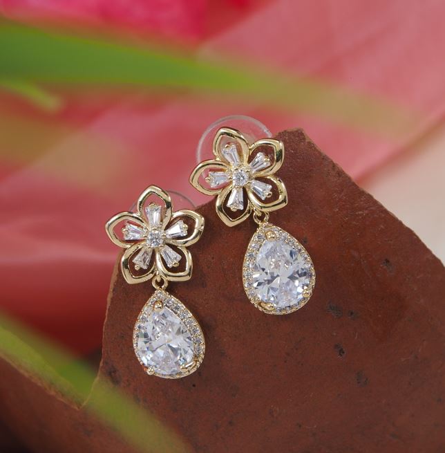 Flower Drop Cubic Zirconia Korean Earring - KRNER 5130