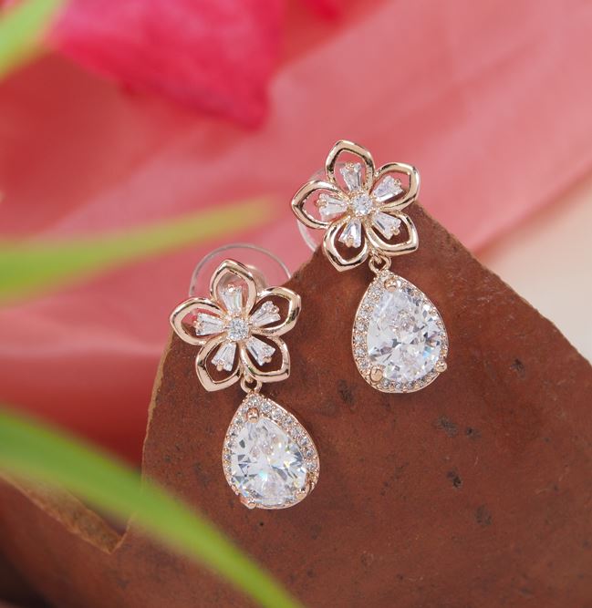 Flower Drop Cubic Zirconia Korean Earring - KRNER 5130