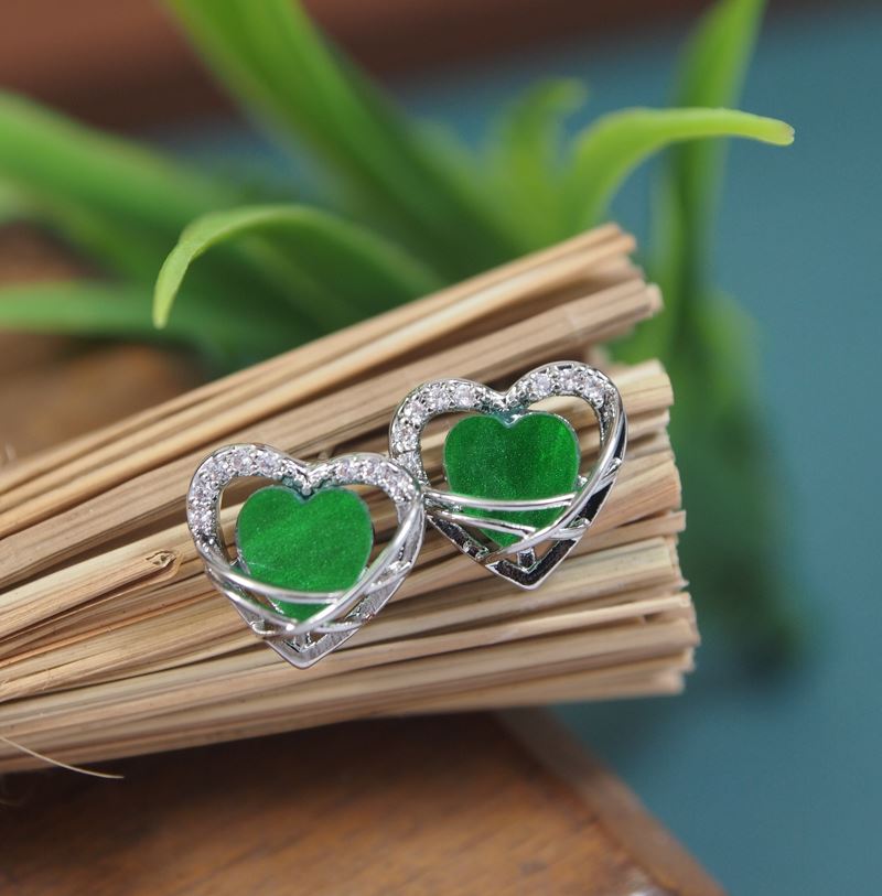 Korean Heart Shaped Green Colour Earring - KRNER 5372