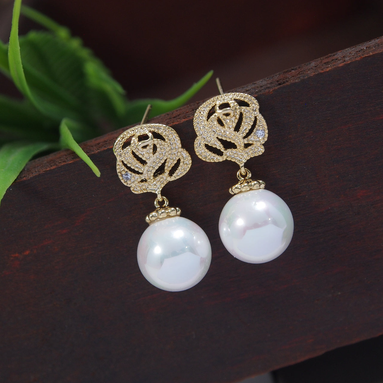 Korean Rose Flower Pearl Stud Earring - KRNER 5383