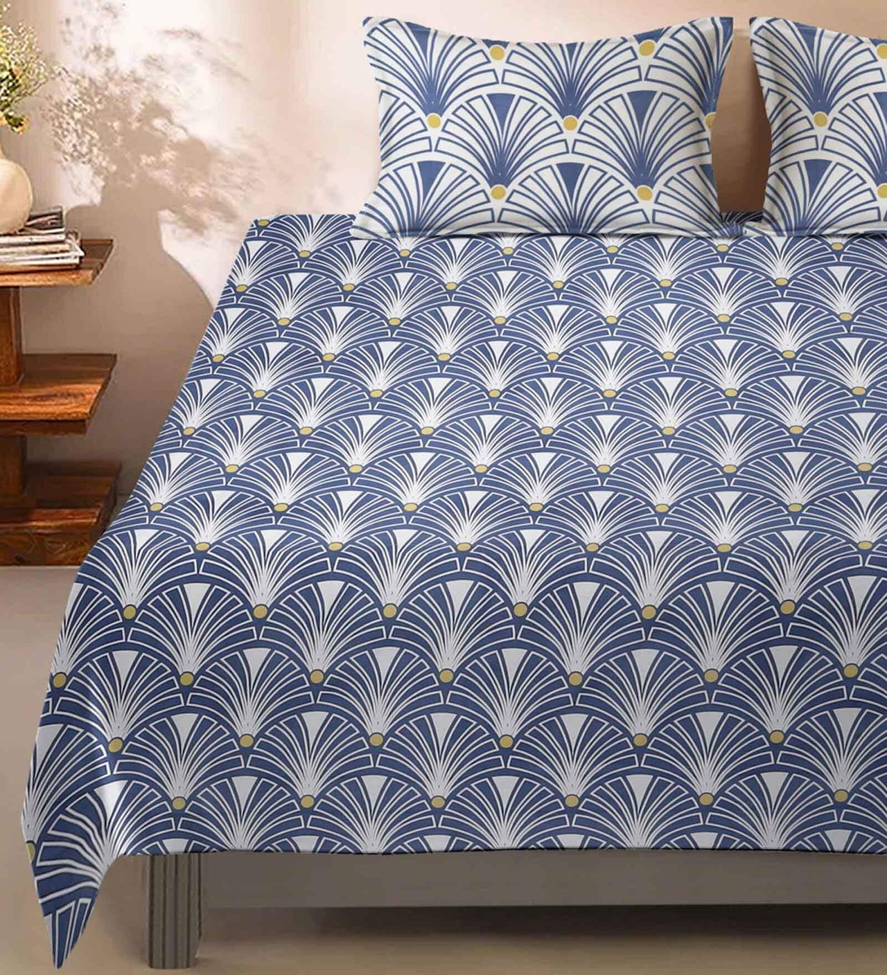 Blue Peacock King Size Double Bed Elastic Fitted Premium Bedsheet