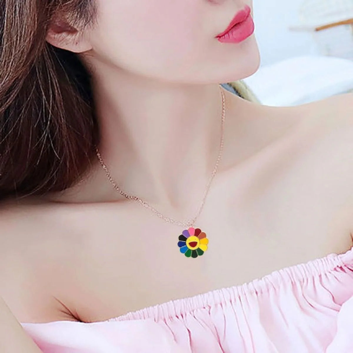 Colourful flower neck chain