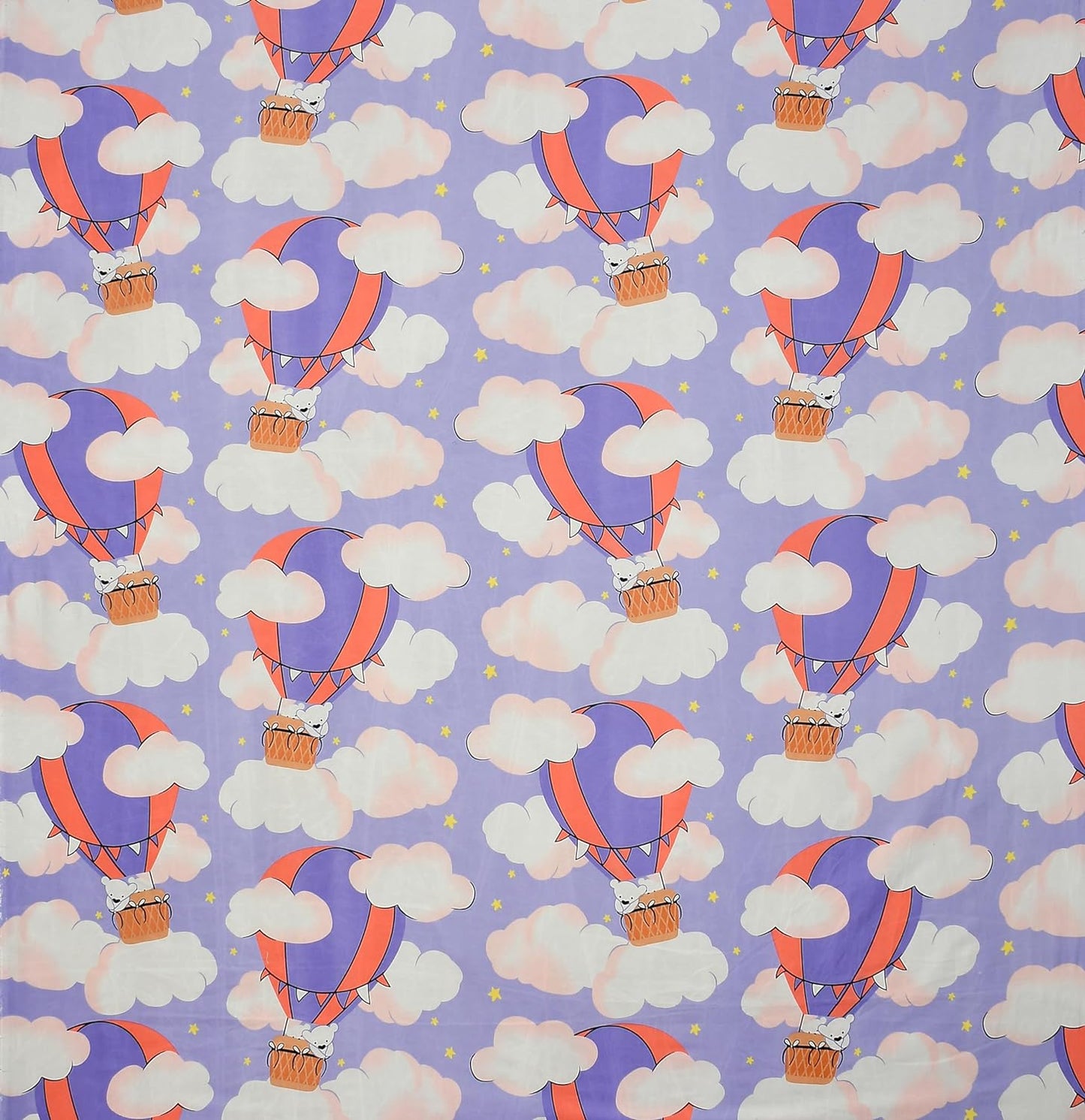 Super Cute Cloud And Parachute Design Queen Size Bedsheet With 2 Pillow Cover